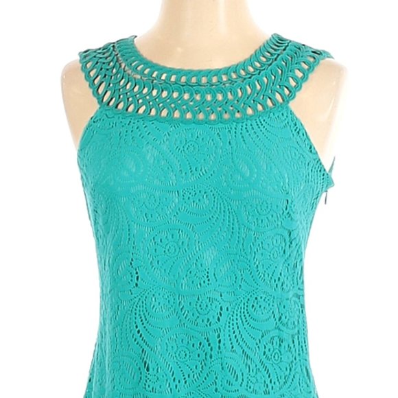 Eliza J Size 2 Teal Lace Overlay Shift Dress - Picture 9 of 9